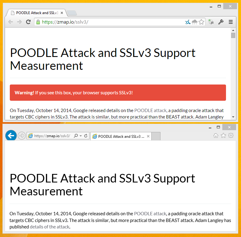 Chrome and IE SSLv3 test