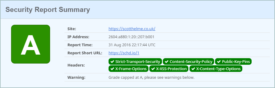 securityheaders.io grade capped on scotthelme.co.uk