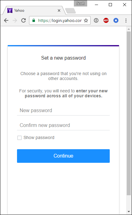 yahoo password change