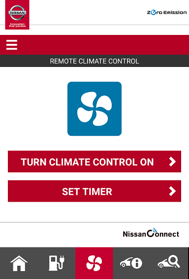 climate control screen in the app