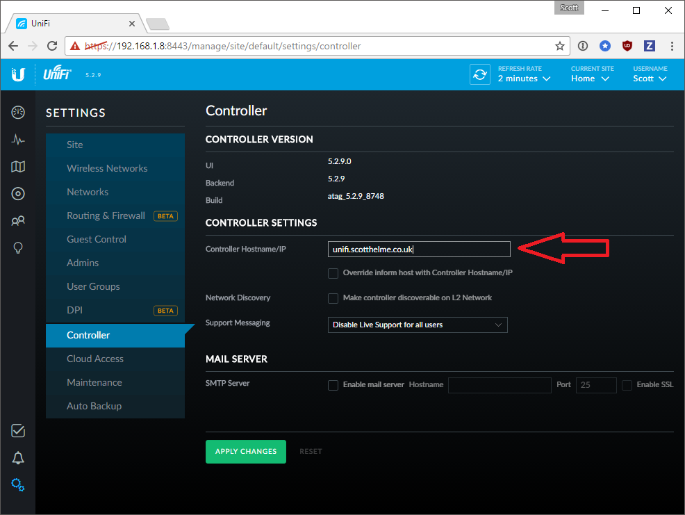 setting hostname in cloud key settings