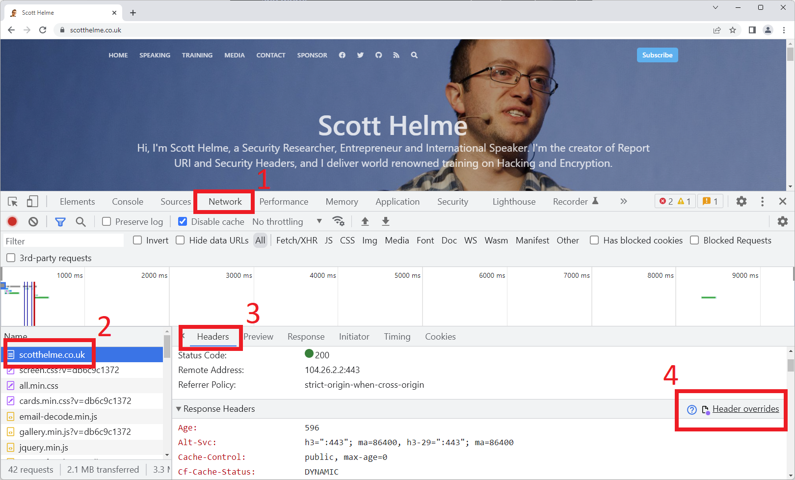 Overriding HTTP Response Headers in Chrome Dev Tools